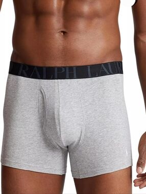 Polo Ralph Lauren Briefs M Grey Cotton Blend Logo Waist Long Leg Comfort New $20